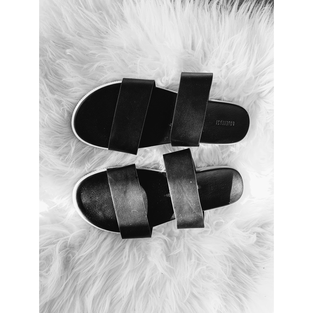 Black two strap platform sandals